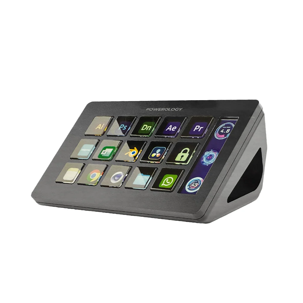 Powerology Stream Deck Interactive Buttons with Custom Software - 15 Programmable Keys, 800LUM Bright Display