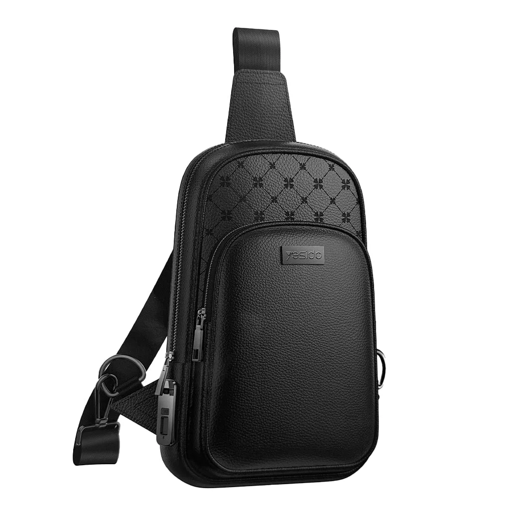 Yesido WB58 Smart Leather Crossbody Bag with Fingerprint Lock - Large Capacity, Genuine Cowhide, USB-C Charging