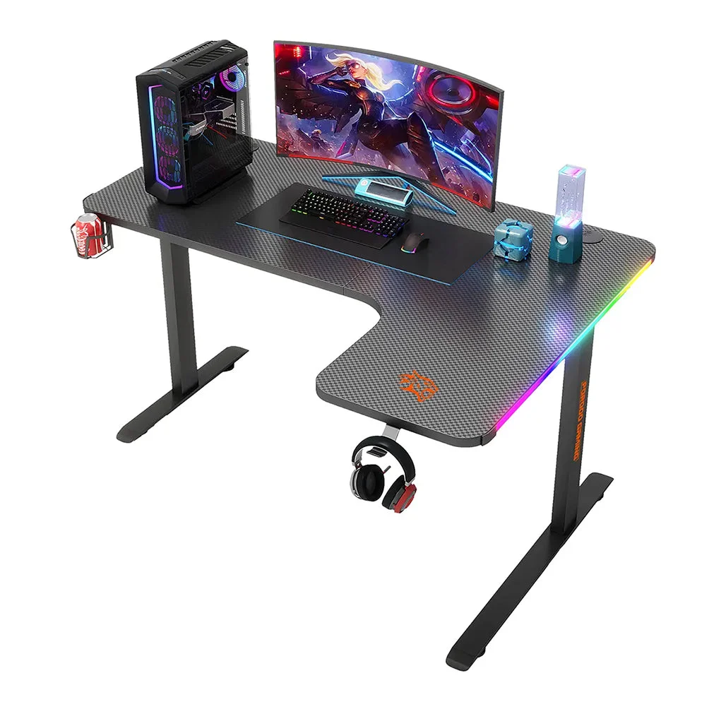 Porodo Gaming Xcommand Carbon Fiber Gaming Table with RGB Lights & Holders - Black - PDX122BK