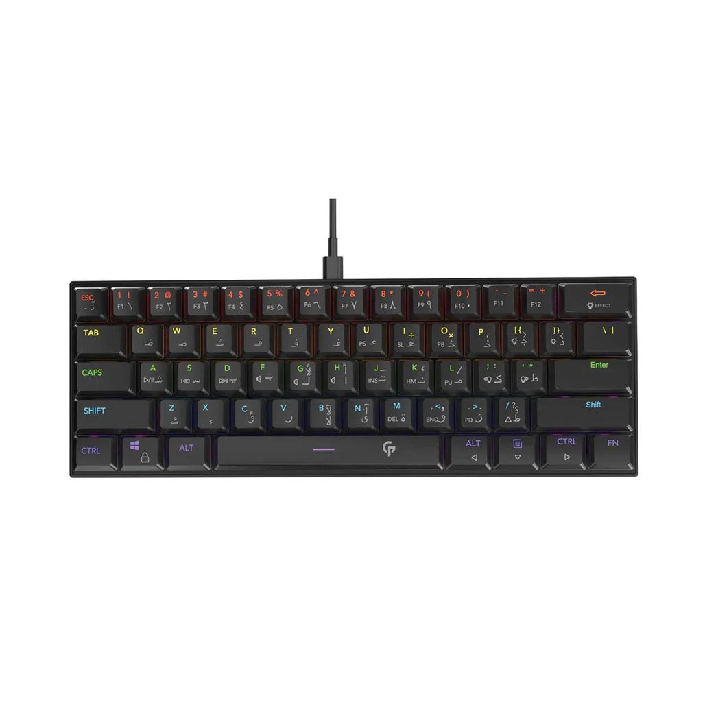 Porodo Low-Profile Mini 60% Wired Mechanical TKL Keyboard Rainbow