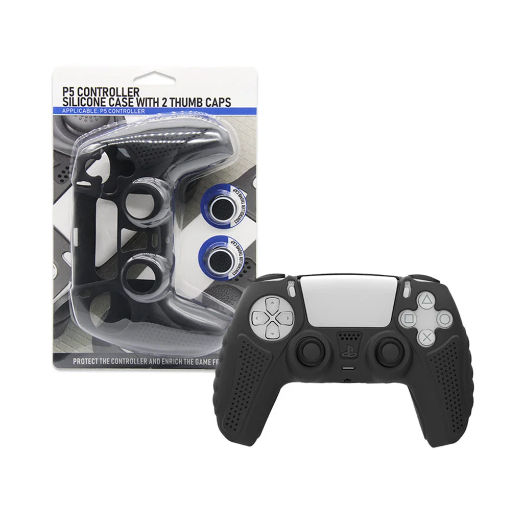 PS5 DualSense Controller Silicone Cover with 2 Thumb Grips - Black, Full Protection & Enhanced Grip