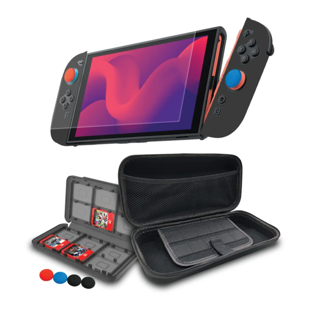 GamerTek 9-in-1 Nintendo Switch 2 Starter Kit - Travel Case, Game Card Holder, Screen Protector & Accessories