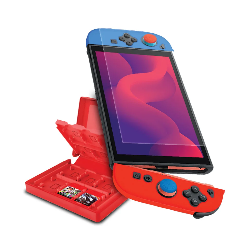 GamerTek 6-in-1 Essential Kit for Nintendo Switch 2 - Screen Protector, Thumb Grips, Joy-Con Covers & Game Card Case
