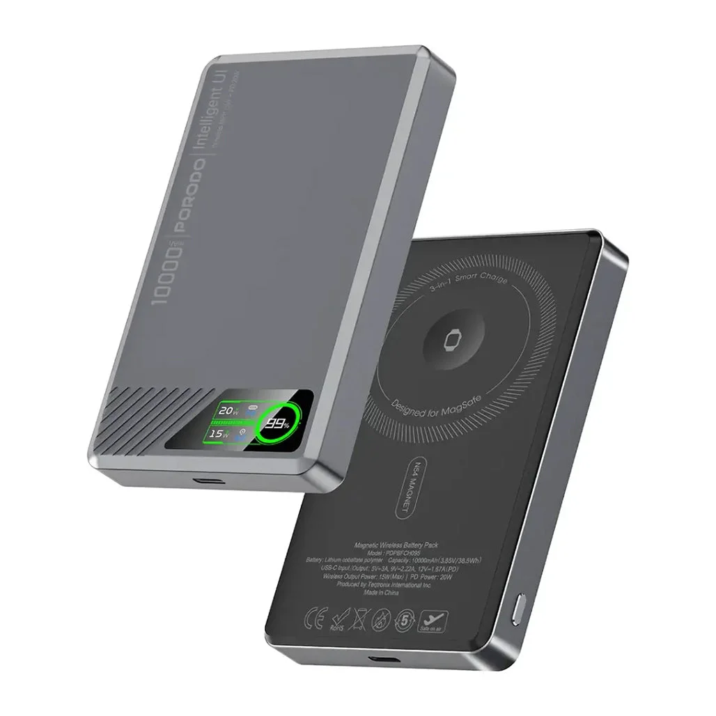 Porodo Slim Mag 10000mAh Magnetic Power Bank - Gray