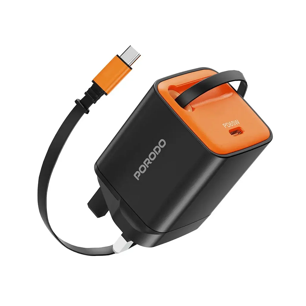 Porodo Tezpatro 65W GaN Charger with USB-C Retractable Cable