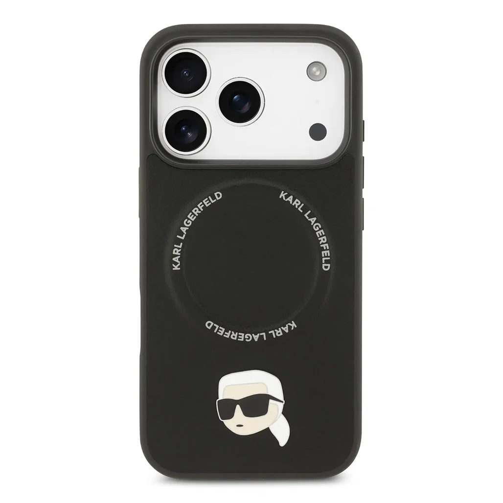 Karl Lagerfeld Leather Case with Karl Head Pins - iPhone 17 Pro Max