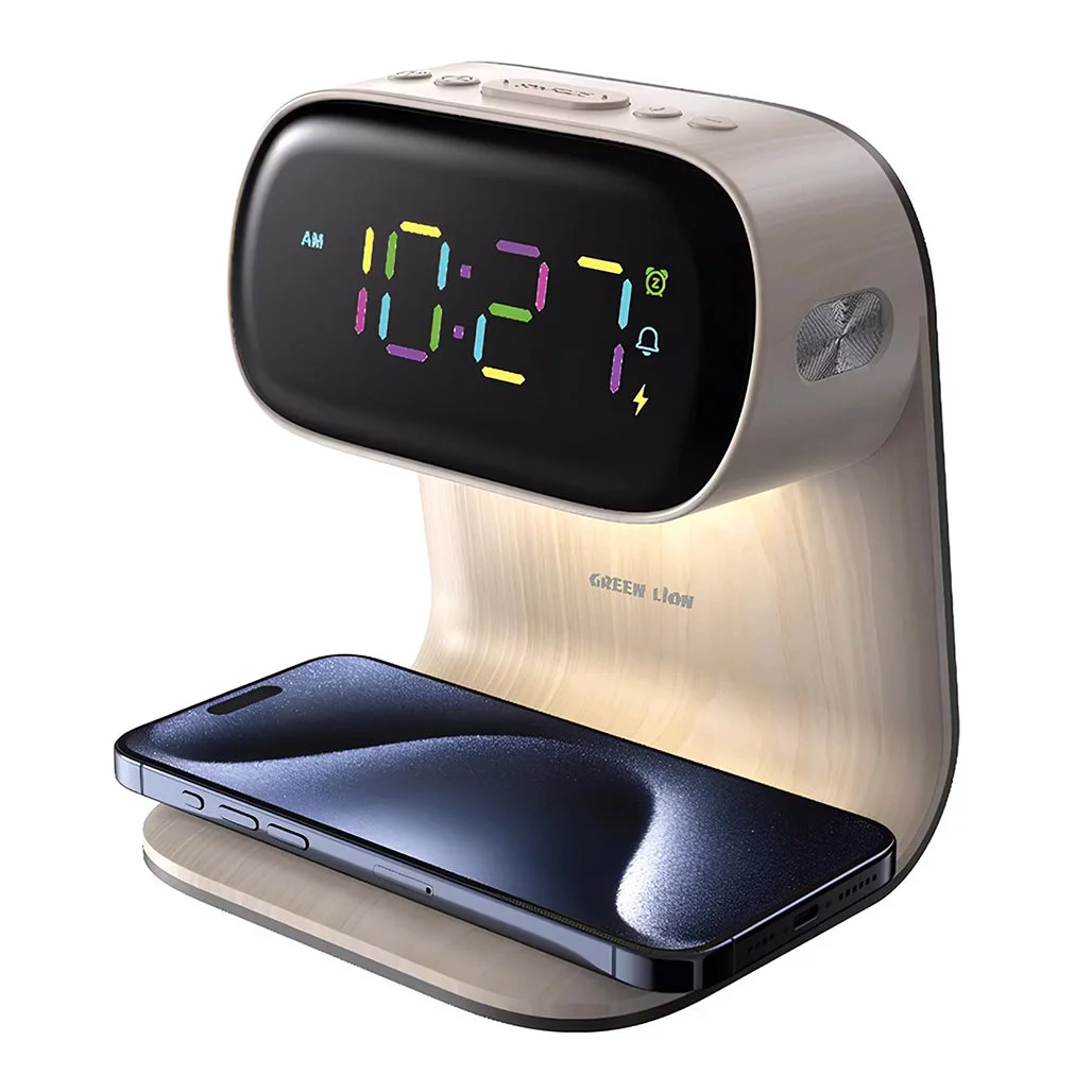Green Lion Wooden Bedside Clock