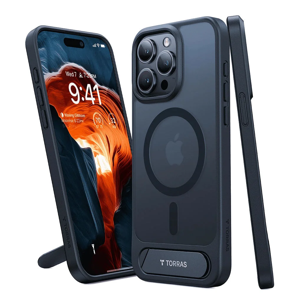 Torras Pstand Black iPhone 15 Pro Case with Integrated Stand