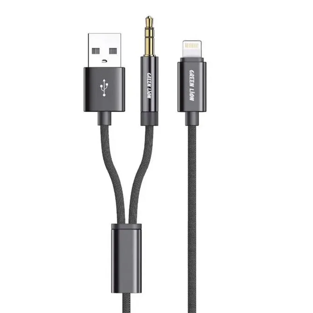 Green Lion 2In1 AUX Braided Cable (1.2m) - Black