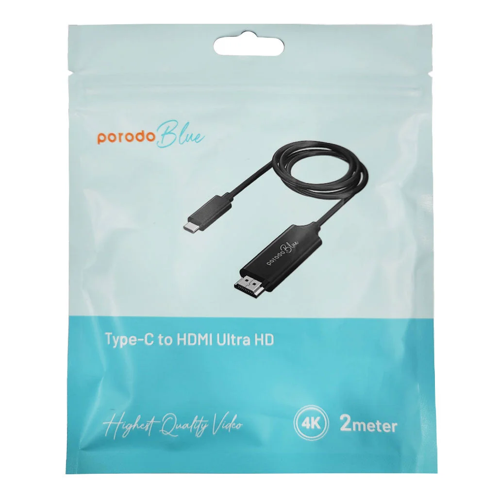 Porodo Blue PB-HDC2M-BK Type-C to HDMI Ultra HD 4K 2m