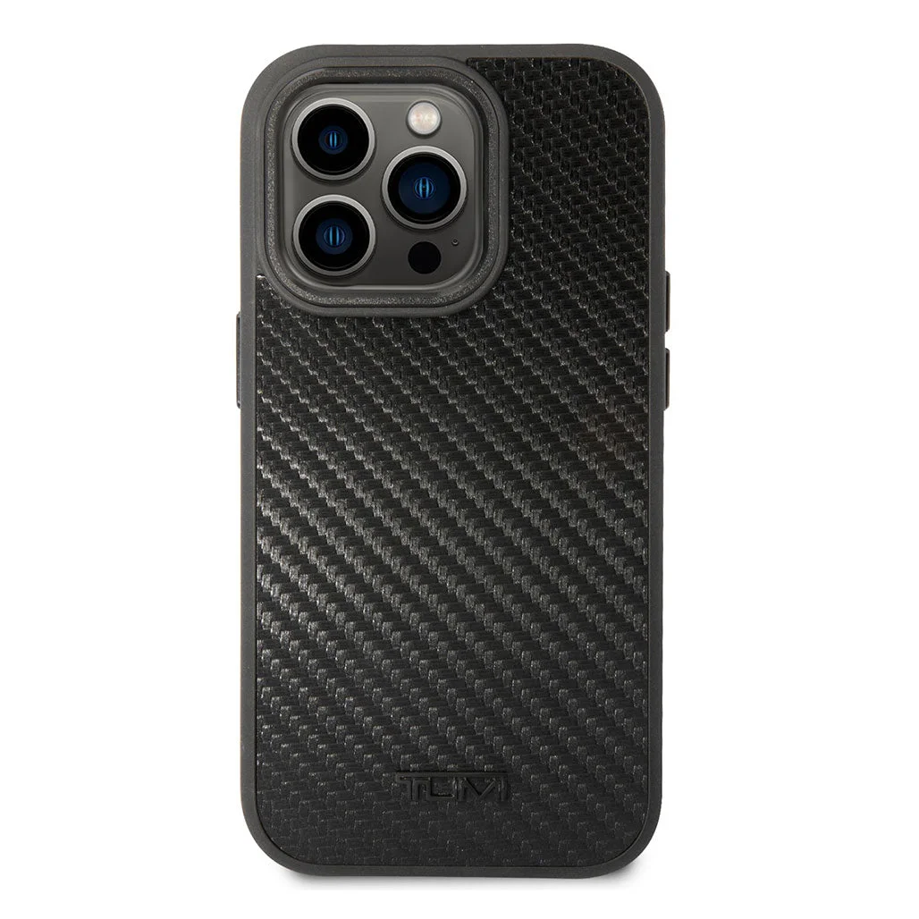 Tumi HC Aluminum Carbon Pattern Case for iPhone 14 Pro Max.