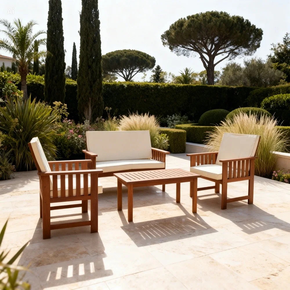 Outd Sofa Set FF 042 Wood 2+1+1+Table Beige