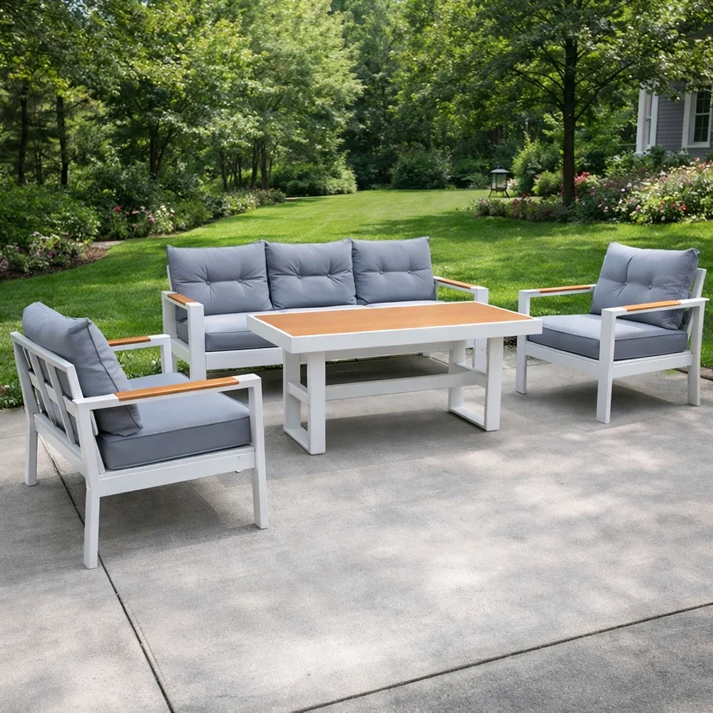 outd sofa set FF 190813-7H WHITE +CUSH GREY