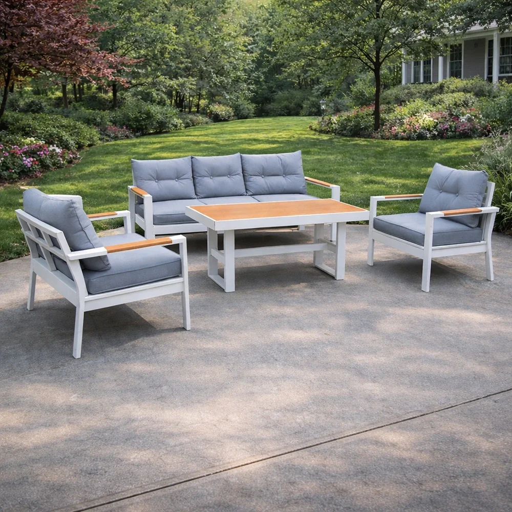 outd sofa set FF 190813-5H WHITE +CUSH GREY