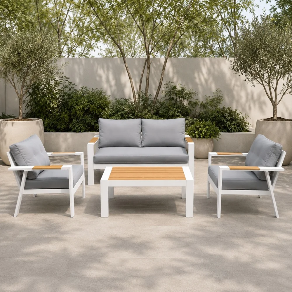 outd sofa set FF 190813-4H WHITE +CUSH GREY