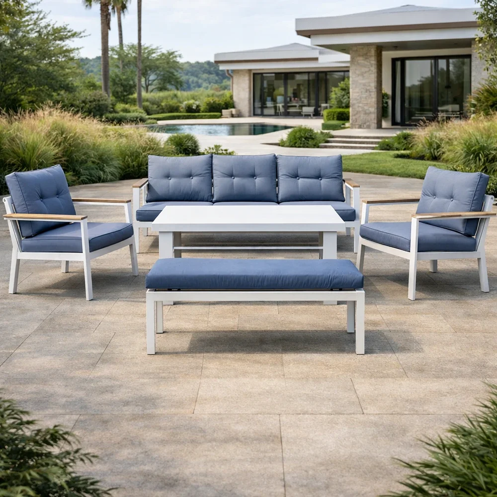 Outdoor Sofa Set FF 190813-5F-BENCH Grey+Wh