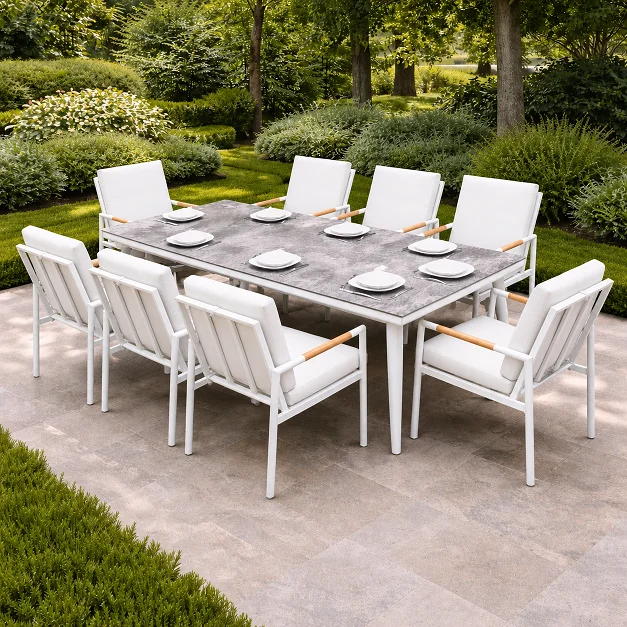Outd Dining Set CC 1+8 C-J24002 White + Cush White