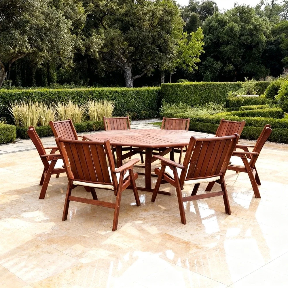 Outd Dining Set FF 124/225Wooden+Cush Beige