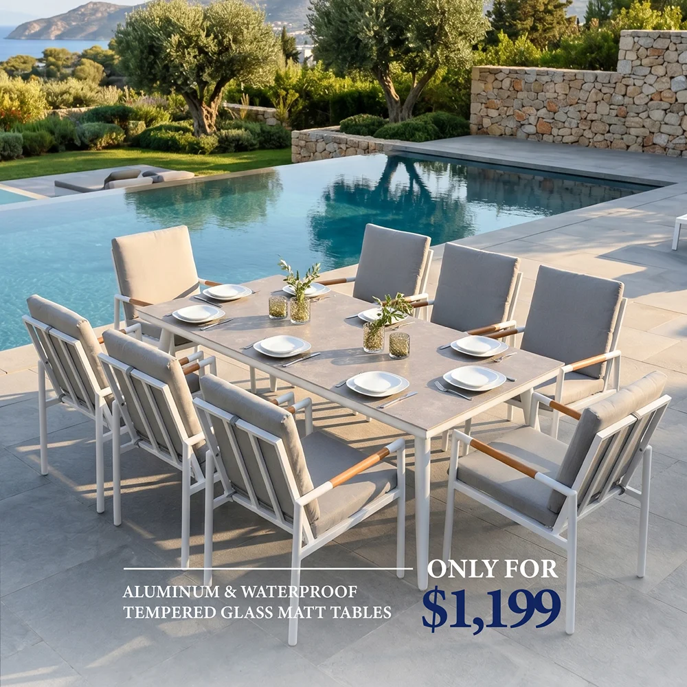 Outd Dining Set CC 1+8 C-J24002 White + Cush Grey