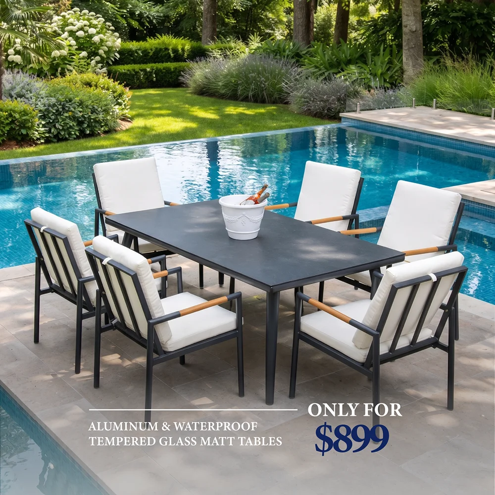 Outd Dining Set CC 1+6 C-J24002 Grey +Cush Off Wh