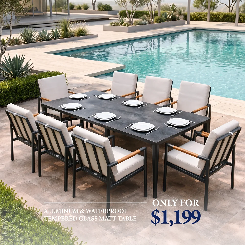 Outd Dining Set CC 1+8 C-J24002 Grey +Cush Off Wh