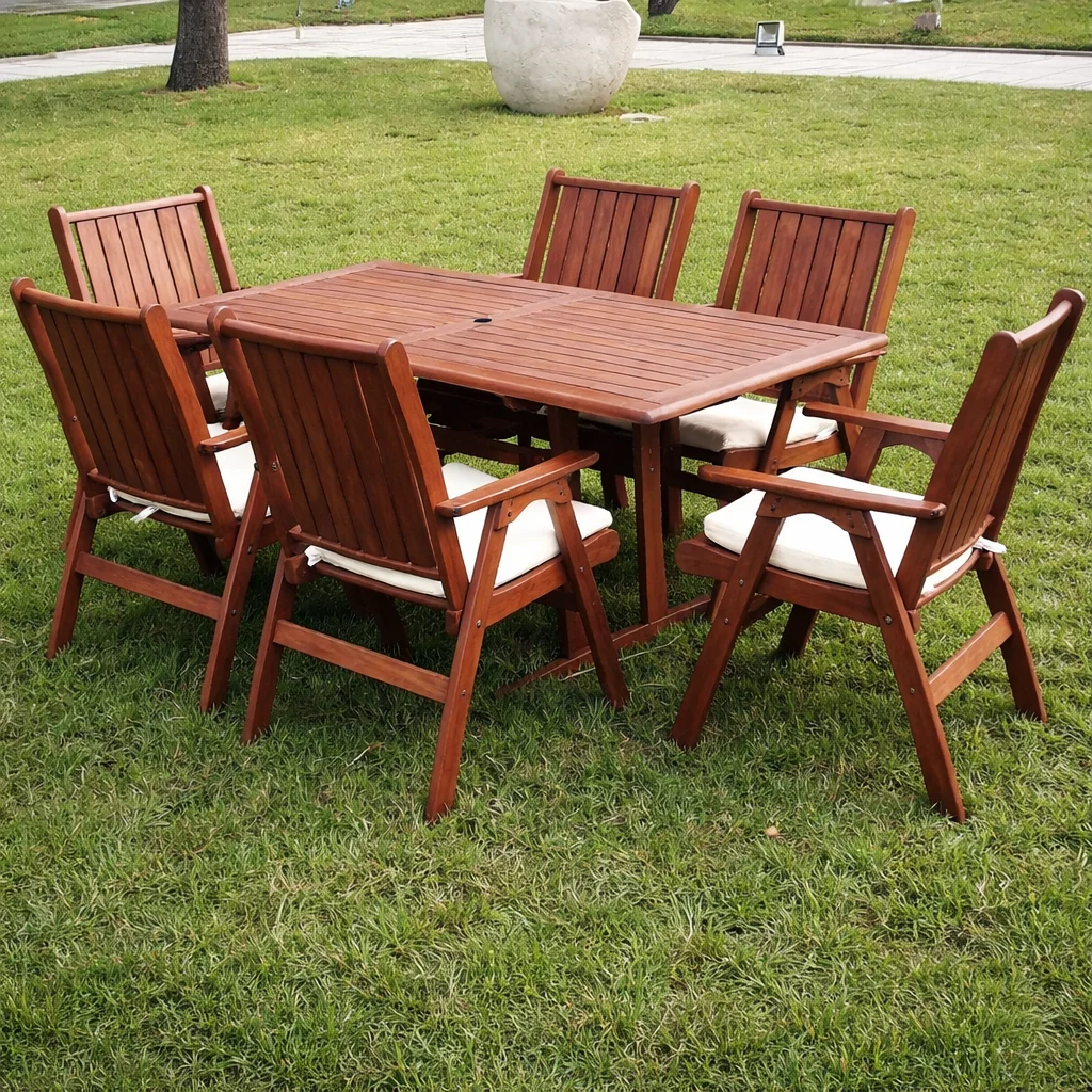 Outd Dining Set FF 129/225Wooden+Cush Beige