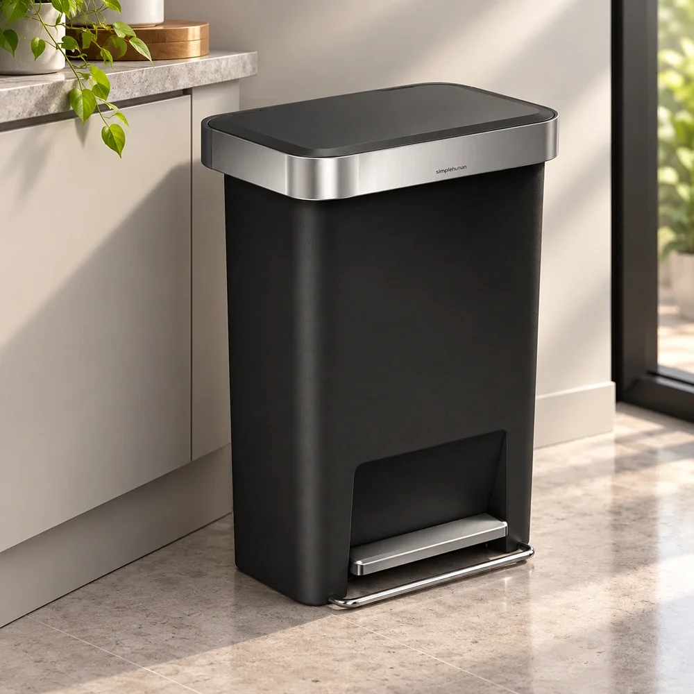 Rect. PedalBin Simplehuman Plastic Black CW1385CB